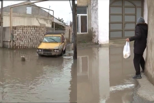 Bakının iki böyük qəsəbəsinin küçələrini su basıb - VİDEO